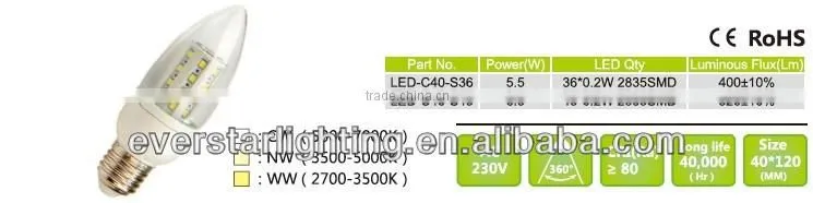 6.5W 2835smd candle led with frost cover