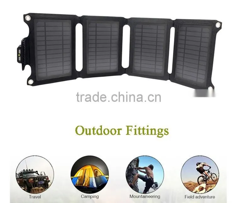 2016 newest dual usb fabric foldable solar panel charger 14w with battery for cellphone