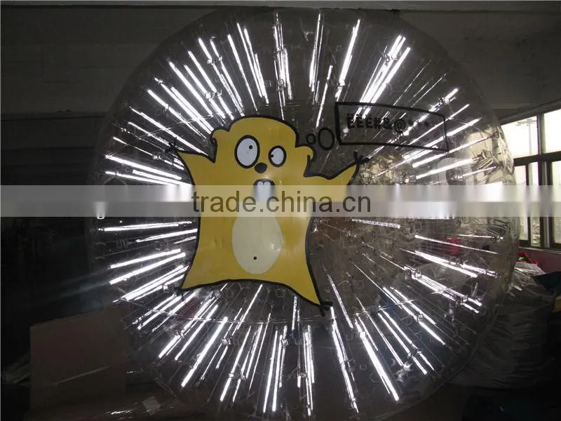 inflatable zorb ball with shinning ropes, safety door and safety belt