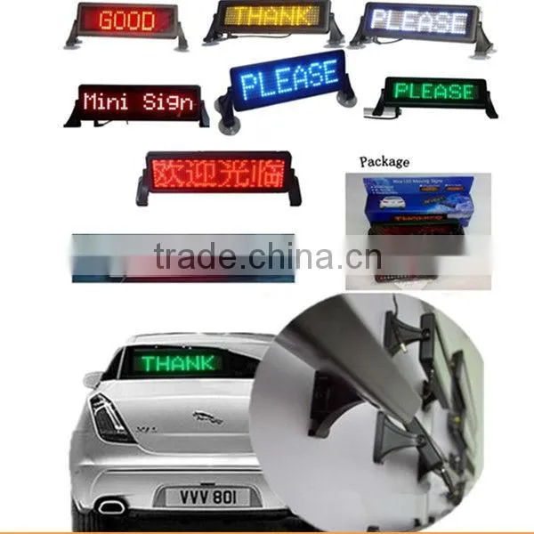 5V/12V+Black plastic frame+ Remote control&PC sofoware communication+ Semi-outdoor+Front&Rear window+W Co.+LED car display board