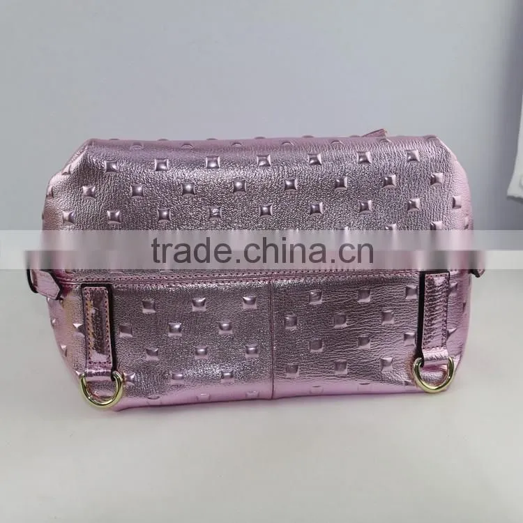 Stylish shinning pink leather cute girls small daily leisure backpack