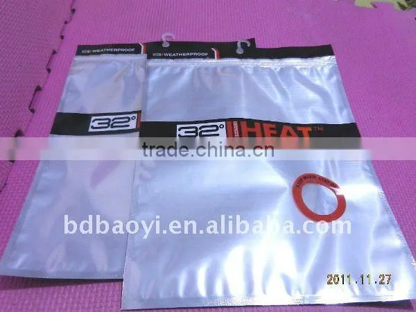 PE/PETlaminated zipperlock plastic packaging bag with hook for apparel alibaba China