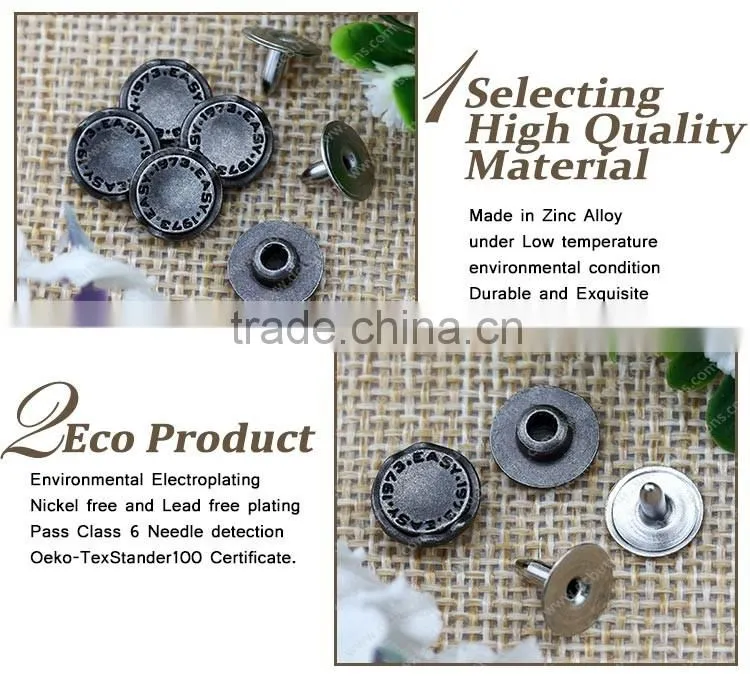 Fashion Metal Button and Rivets Custom Rivets Logo