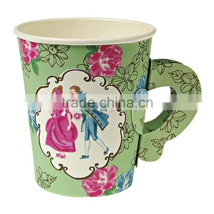 9OZ special printed customized handle paper coffee cup