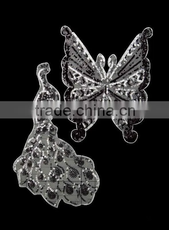 Beaded and sequin applique for garment butterfly collar