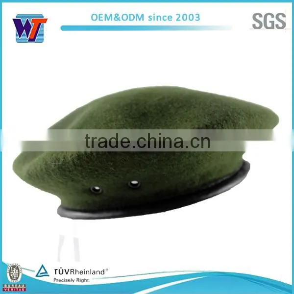 Blue military wool beret with metal eyelets and knitted band