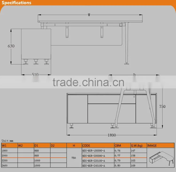 2016 latest design office furniture manager desk with alum frame