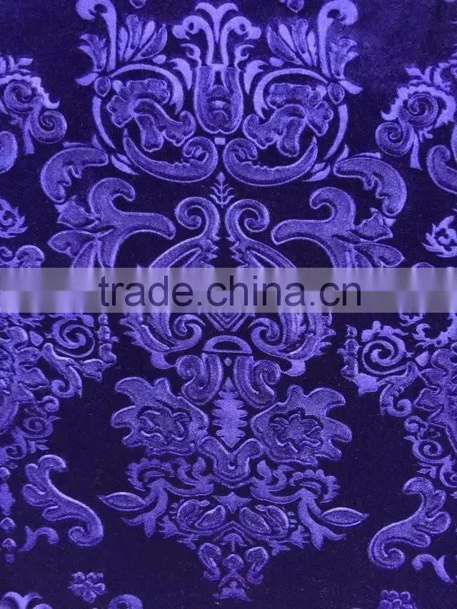 Dark Purple Polyester and Spandex Velvet Fabric 3D Emboss Religion Pattern
