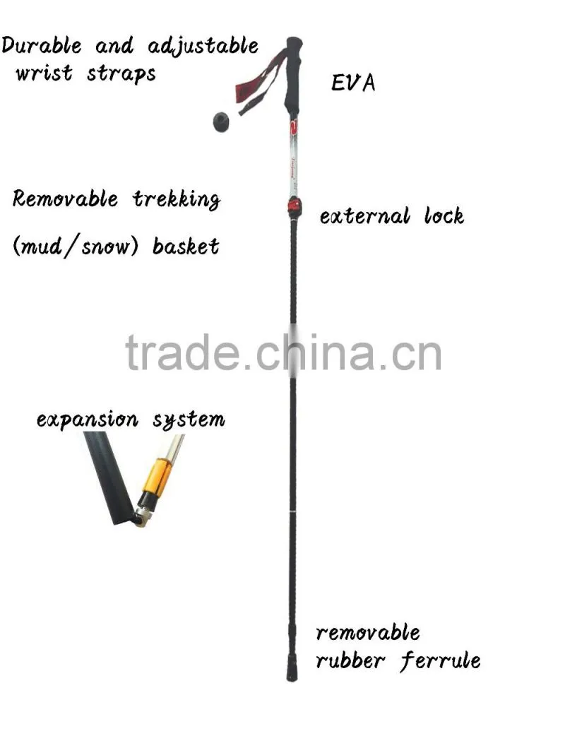 5 sections alumium7075 telescopic adjustable hiking trekking pole nordic folding walking stick