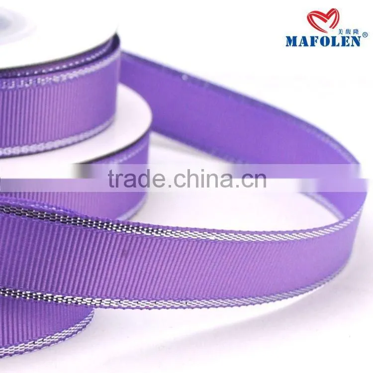 Wholesale patterned grosgrain ribbon cheap price 75mm silver foil custom printed ribbon