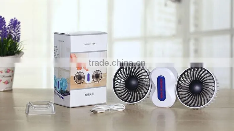 Couple fan rotate Foldable Double fans heads Handheld Rechargeable Portable Mini Usb Fan