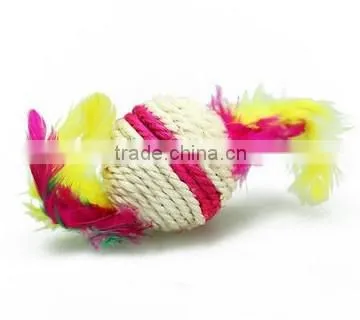 QQ Pet Factory Cat Toy Sisal Scratch With Colorful Feather Sisal Ball Cat Toy