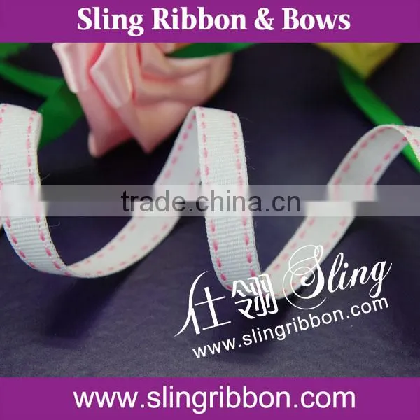 HIgh Quality Red Grosgrain Ribbon with White Stitches Factory Wholesale