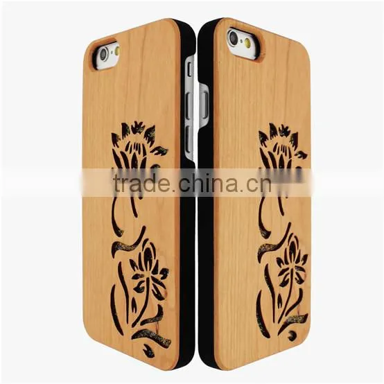 Ocase Hollow out Blossom Flower PC/TPU + wood phone case for Iphone 6