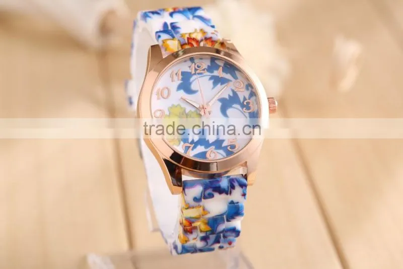 Fashion Quartz Watch Rose Flower Print Silicone Watches Floral Jelly Sports Watches For Women Men Girls Hot Pink Wholesale