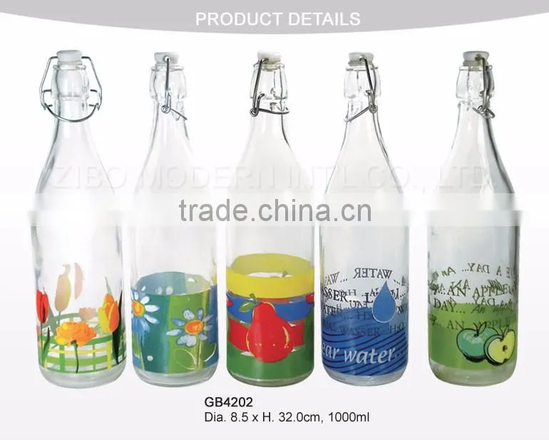 wholesale 1L drinking glass water bottle with Hermetic Lid
