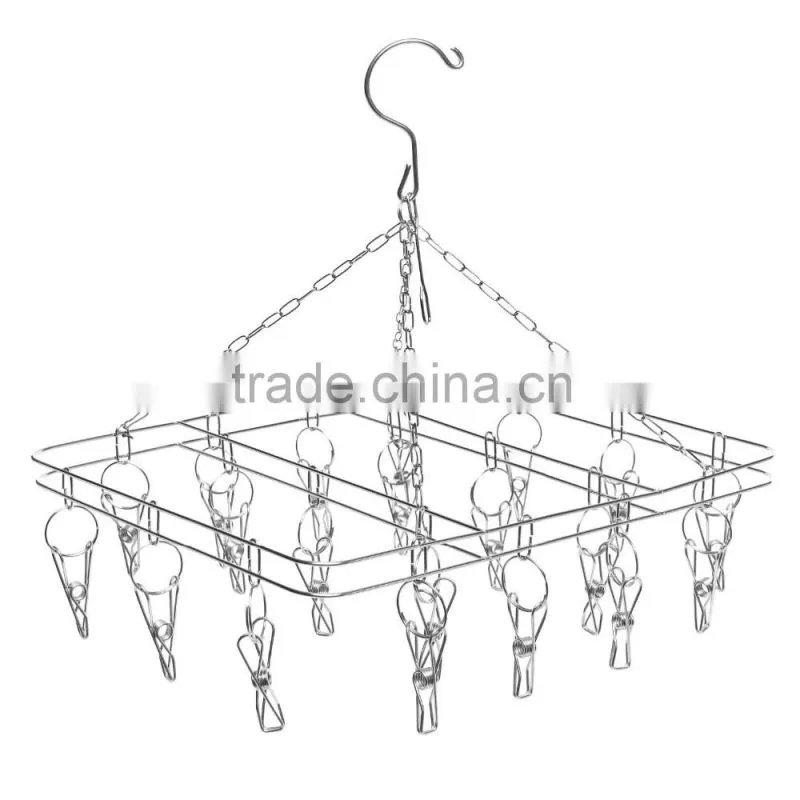 Stainless Steel 20 Clip Drying Hanger Rack for Hanging Clothes / Towels and stainless steel clothes hanger