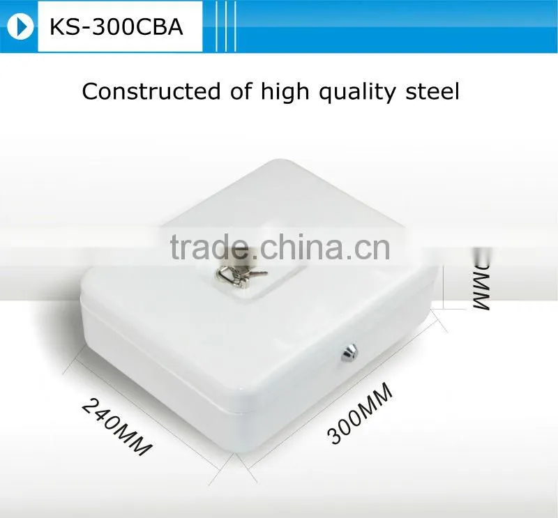 small metal key lock cash safe secutity box with inner plastic cash box included