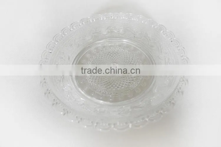 cheap bulk glass dinner plates with embossed flower design