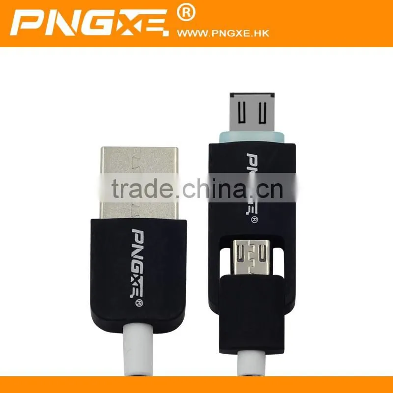 Top selling fashion 2 in 1 charger phone cable fast transfer usb data cable with led