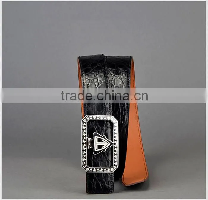 Classic Handmade Men Genuine Crocodile Leather Belt Black with Stainless Steel Buckle