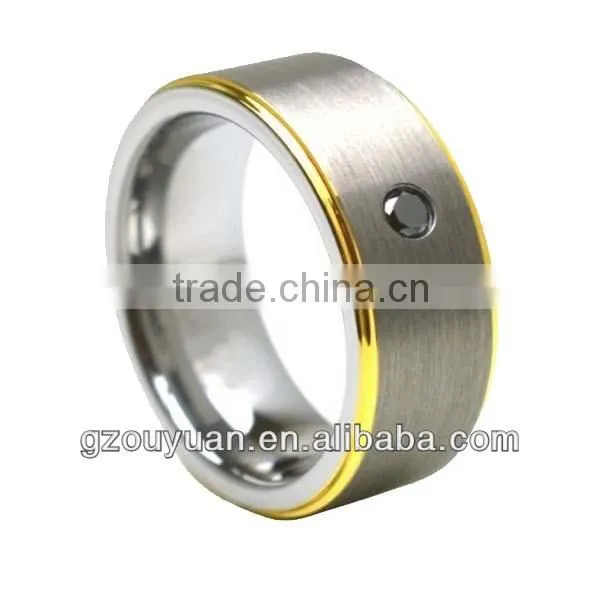 Tungsten steel diamond ring with yellow nimbus