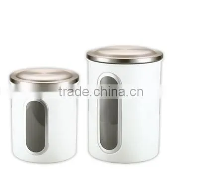 3 Pieces Stainless Steel Window Kitchen Canister Set