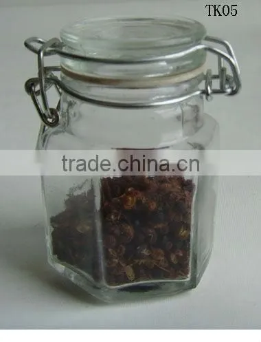 kitchen hexagon hermetic glass spice jar with latch top lid lid
