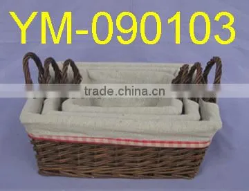Unpeeled willow storage baskets with lining