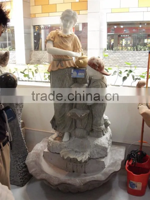 Two children fountain marble stone for home decorations