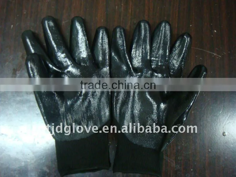 Welding gloves . 13G black nylon with black nitirle smooths finish coating open back Nitirle working safety gloves