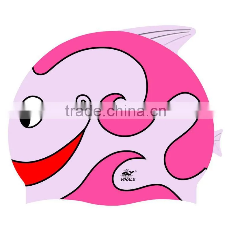 Kids Catoon swim cap with 100%silicone,kids fish shape swim cap