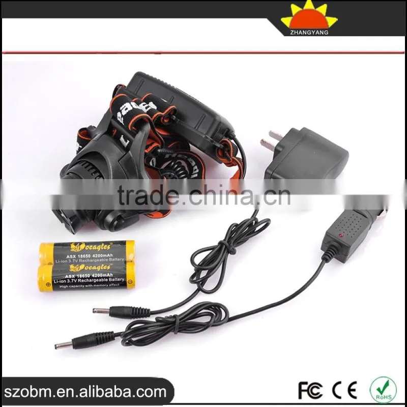 Wholesale high quality XQ50 T6 LED 2000Lm Waterproof Rechargeable LED Headlamp with 18650 battery ,charger