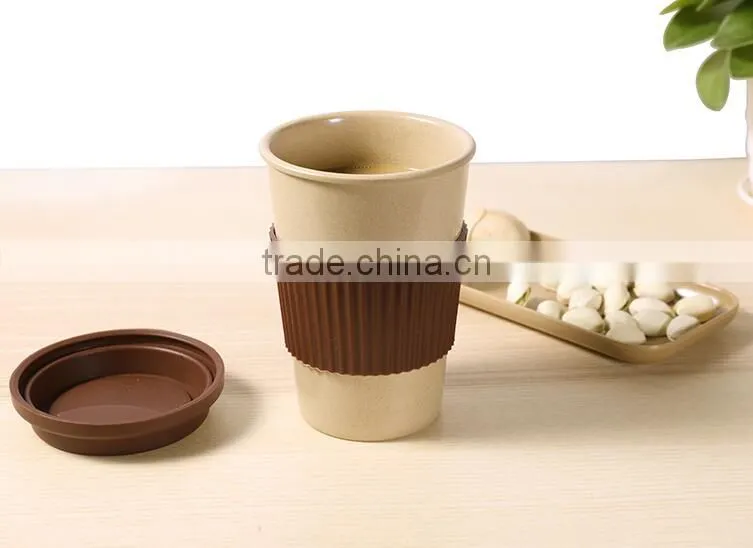 organic natural rice husk mug and cups with silicone lid+sleeve