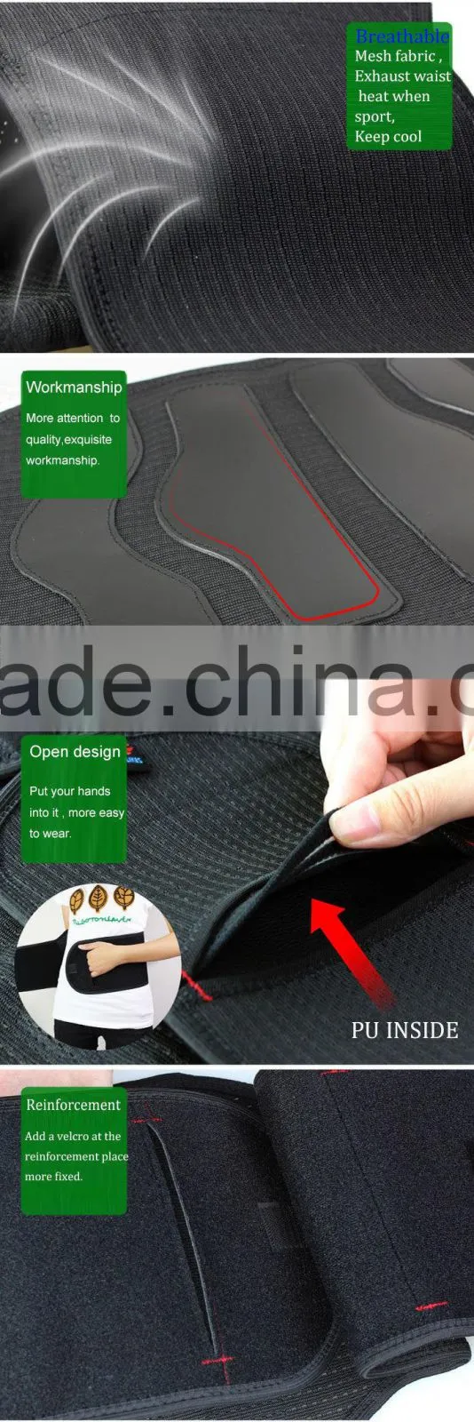 Black Breathable Lumbar Protector for Back Pain