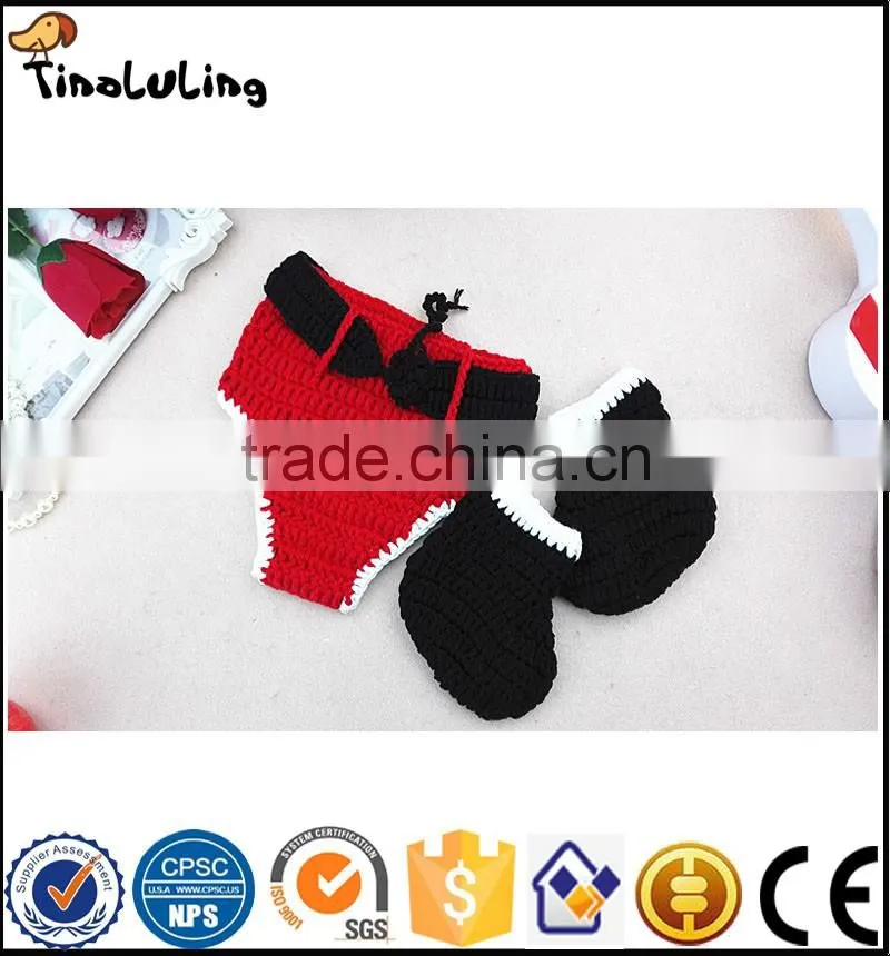 Lovely Handmade Newborn Baby Knitted Christmas santa Hat+Diaper Cover Set Crochet Photography Props