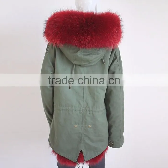 Myfur Newest Factory Price Cotton Army Green Fur Parka Jacket with Real Fox Fur Lining