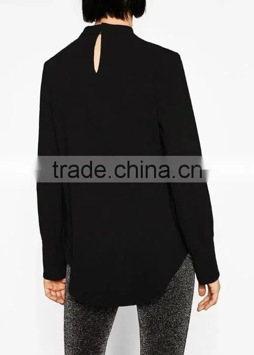 Runwaylover EY2376B Ladies 2017 Deep V-Neck Sexy Pure Color Blouse