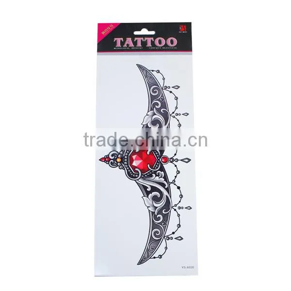 Paper Removable Waterproof Temporary Sternum Tattoo Sticker Body Art Red Filigree Pattern Temporary Tattoo Sticker