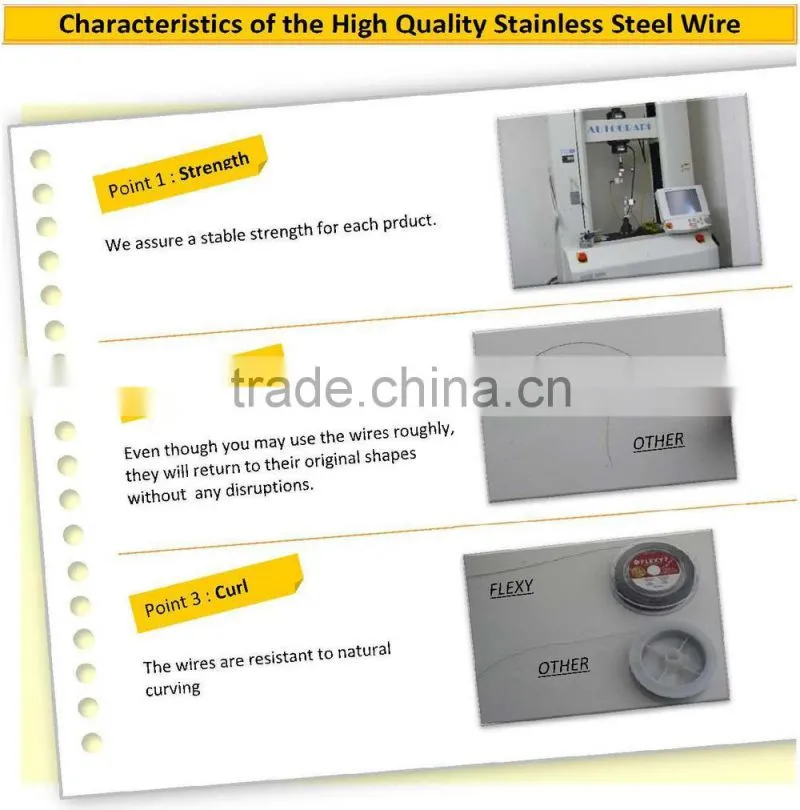 Various sizes of flexible stainless steel wire for jewelry made in Japan