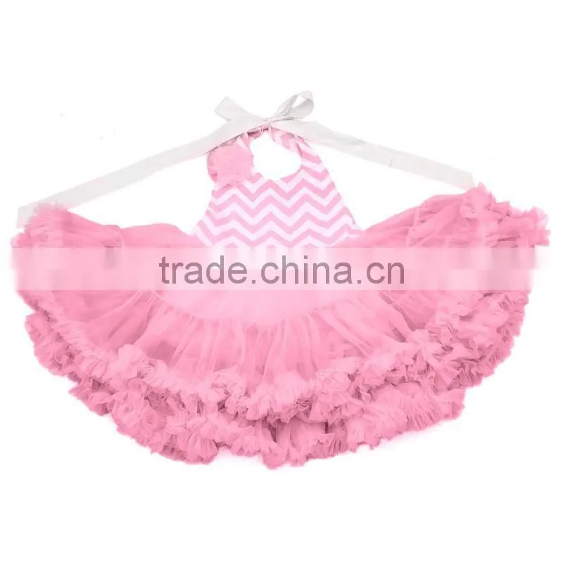 American girls multi color chevron satin halter dress with rose tutu dress