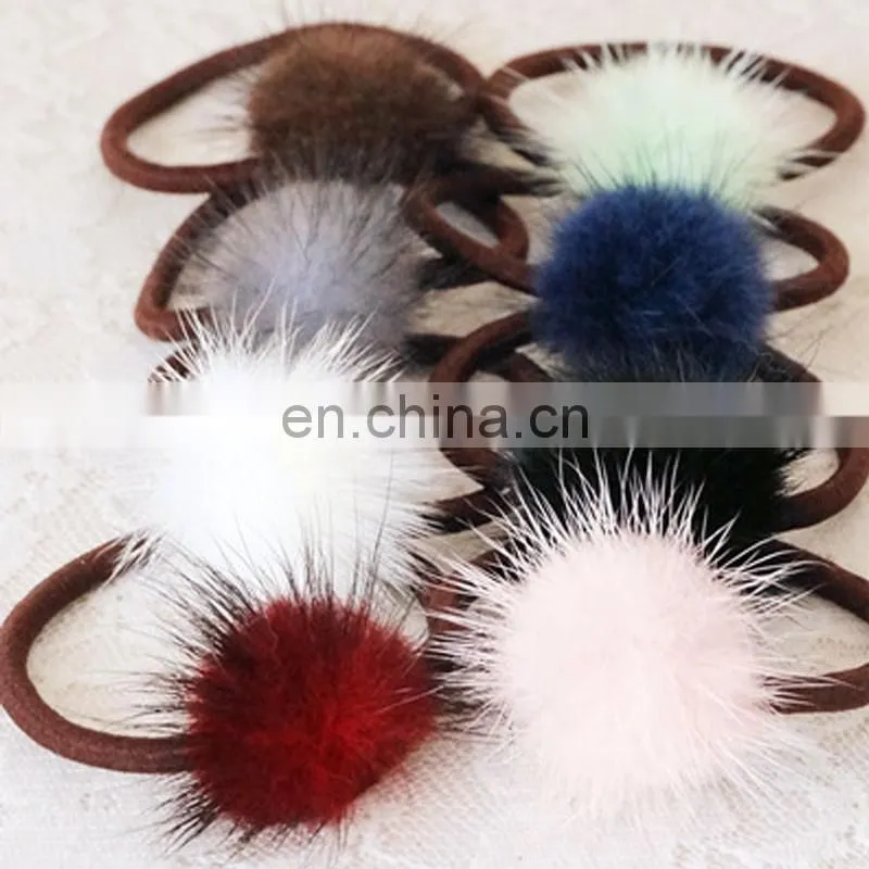 Small round mink fur pom pom hairband real mink fur bobble ealstic