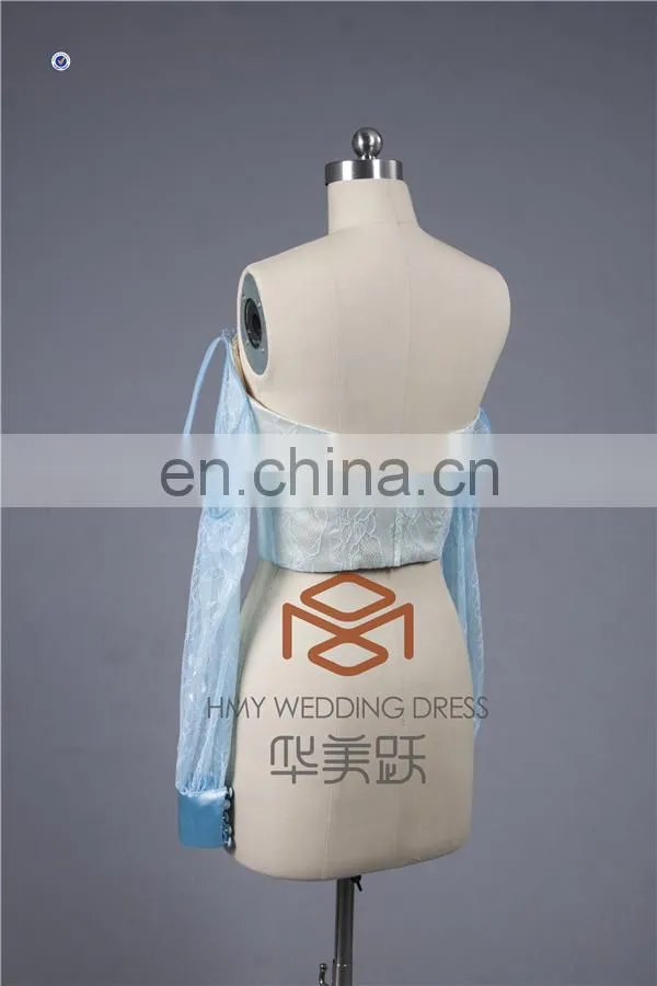 Elegant SHMY-C011 light Blue Long Sleeve Soft Lace Sweetheart Neckline Bolero