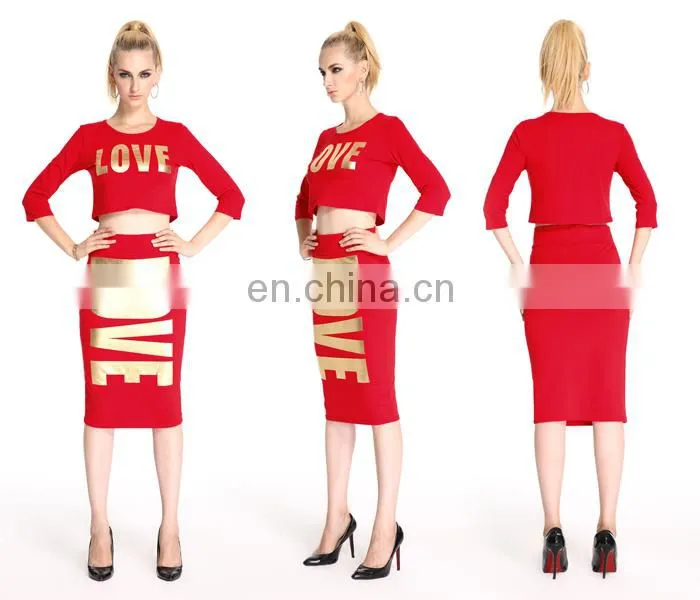 wholesale women casual summer short sleeve top skirt women two pieces