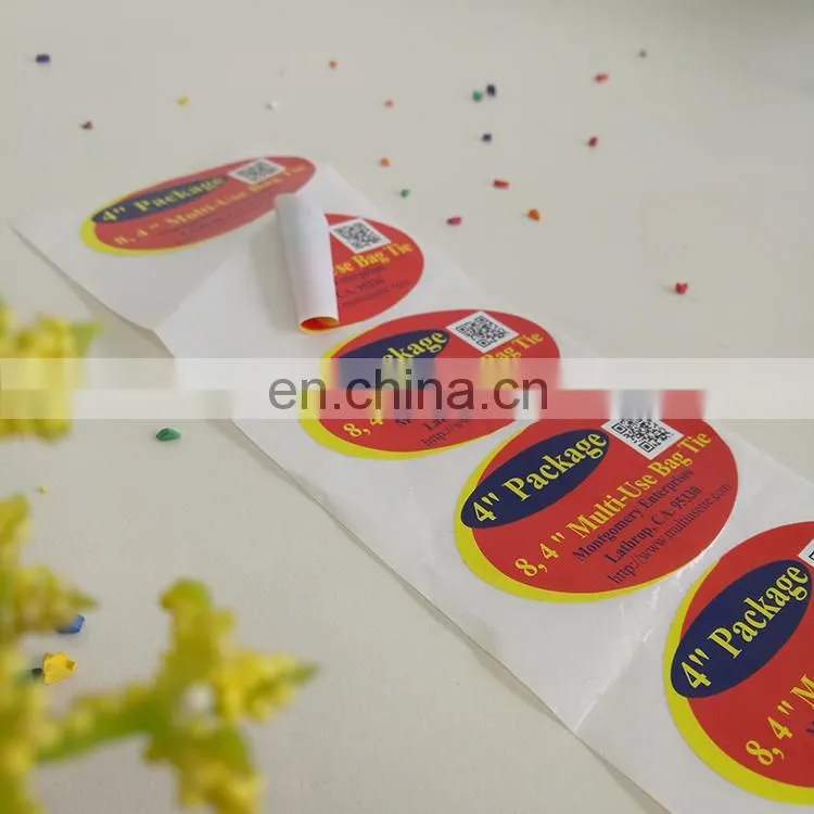 Factory price ellipse enterprise paper adhesive colorful packaging sticker with QR code printed