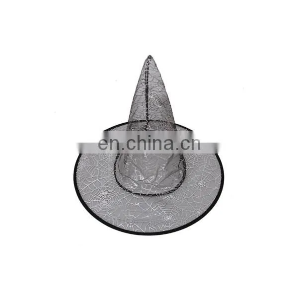 Halloween party adult female black veil witch hat gold design