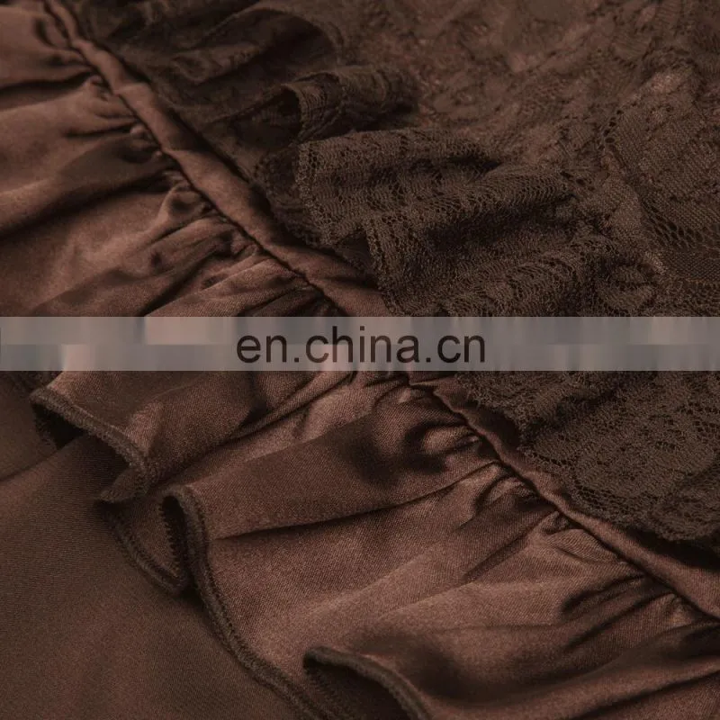 Belle Poque Vintage Retro Lace Satin Elastic Waist Asymmetrical High-Low Coffee Skirt BP000329-2