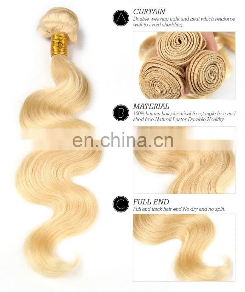 Hot sale natural blonde curly hair extensions, human hair body wave.