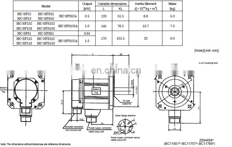 500W Mitsubishi ac servo motor HC-SFS52B with brake