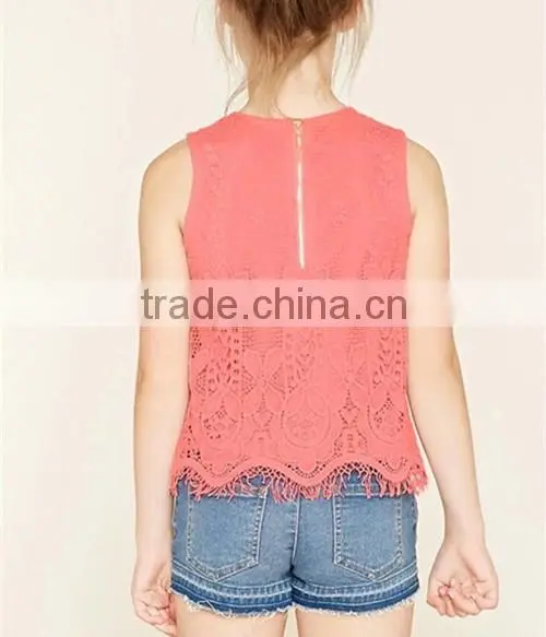 Kids clothes online 2016 lace crochet tank top with fringe trim